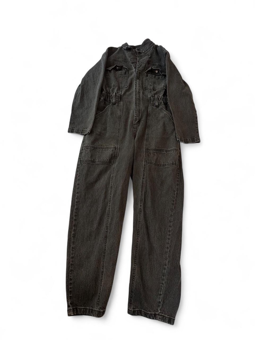 Women 10 Black Denim Utility Jumpsuit large